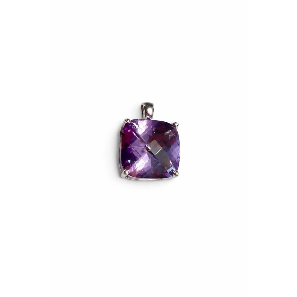 JJT 925 Sterling Silver Purple CZ Square Solitaire Pendant